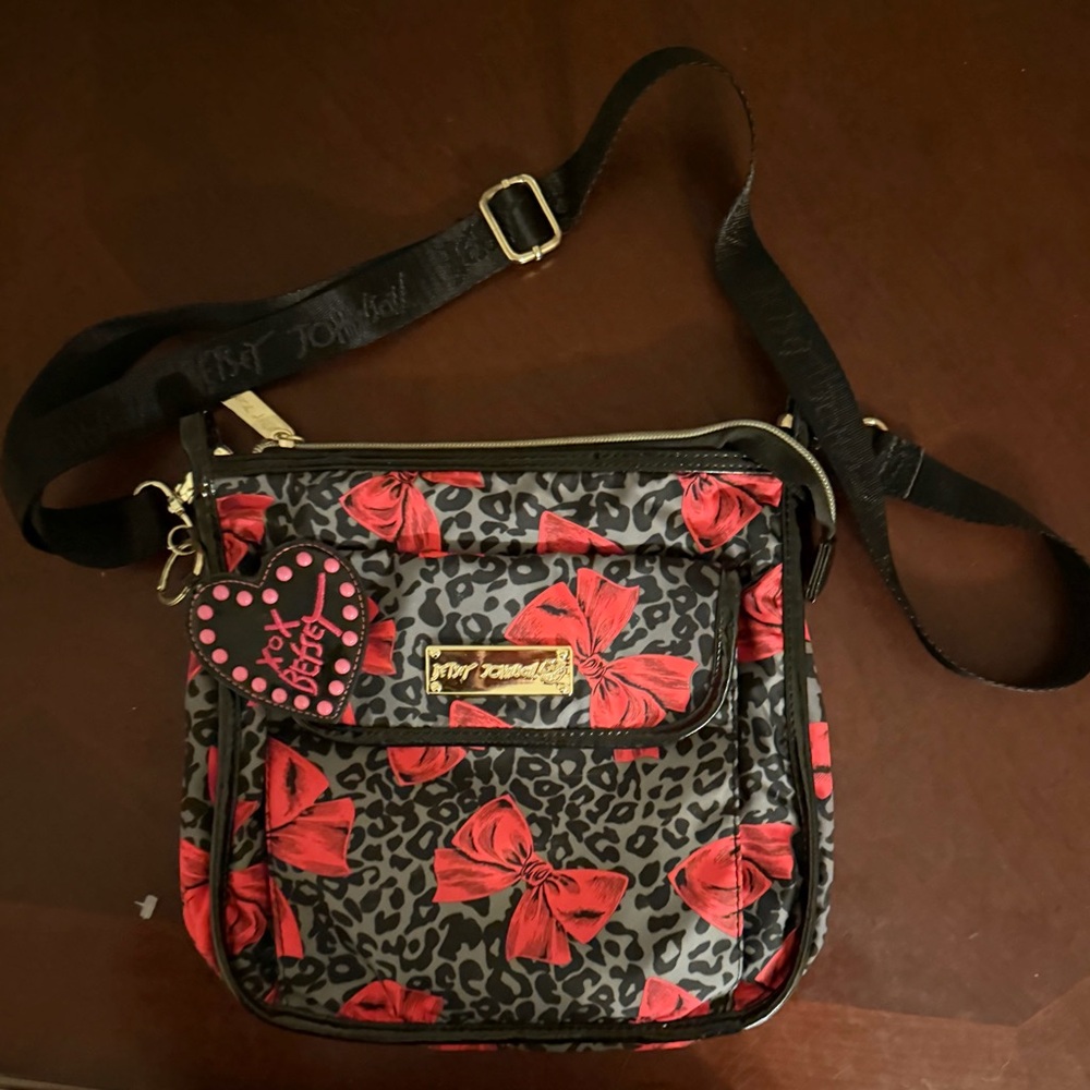 Betsey Johnson Leopard Print Crossbody Bag with Red Bows
